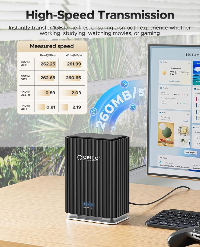 Orico حاوية قرص صلب 2 باي USB C قابلة للتوصيل والتشغيل مع محول طاقة 12V/4A سعة قصوى 2*22TB لقاعدة بيانات محلية شخصية - Image 4